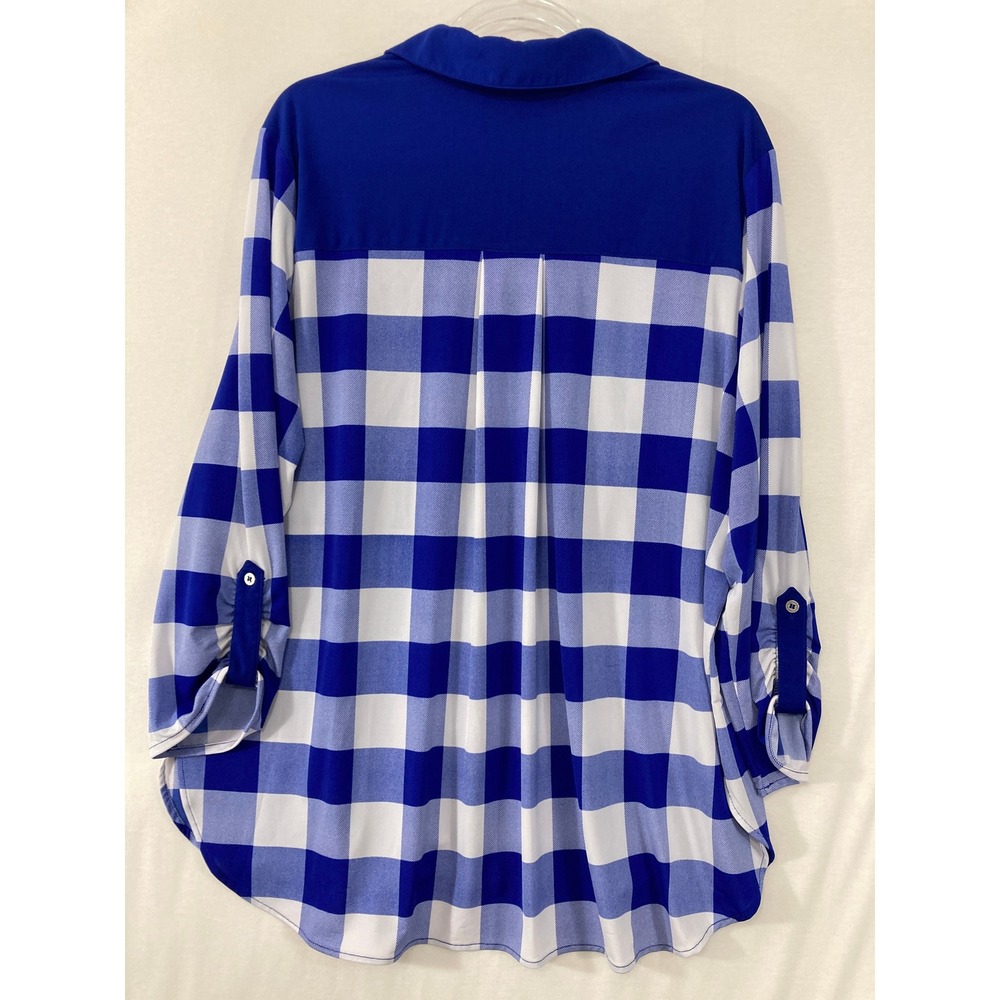 Nygard Button Front Blouse XL Blue Buffalo Plaid Ultra Soft Comfy Stretch Preppy - Picture 7 of 8